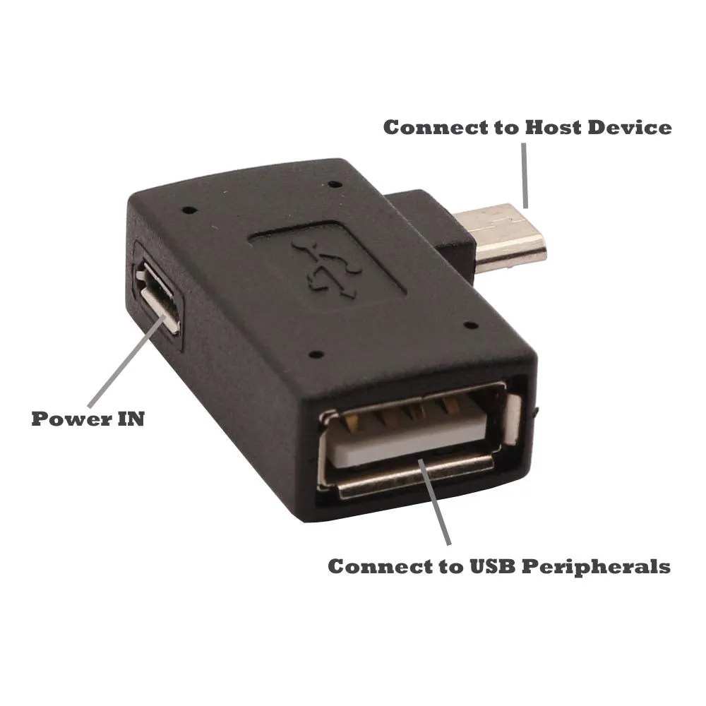 2-in-1 Powered Micro USB OTG Adapter | Left Angled | PlayStation Classic, Chromecast, Android Phones & Tablets
