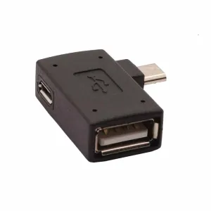 2-in-1 Powered Micro USB OTG Adapter | Left Angled | PlayStation Classic, Chromecast, Android Phones & Tablets