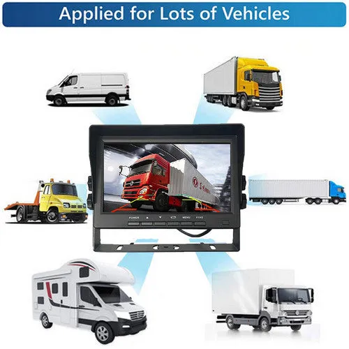 4-Channel Split 7" Screen Monitor | w/ 4 Reversing Camera Kit | For Truck Trailer Bus