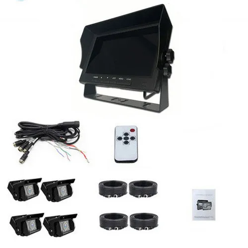 4-Channel Split 7" Screen Monitor | w/ 4 Reversing Camera Kit | For Truck Trailer Bus