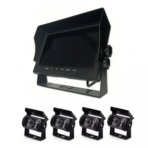 4-Channel Split 7" Screen Monitor | w/ 4 Reversing Camera Kit | For Truck Trailer Bus