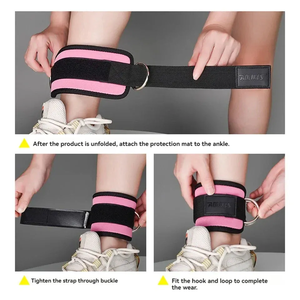 Adjustable Padded Ankle / Wrist Cuffs For Cable Machine Glute Kickback Straps With D Ring
