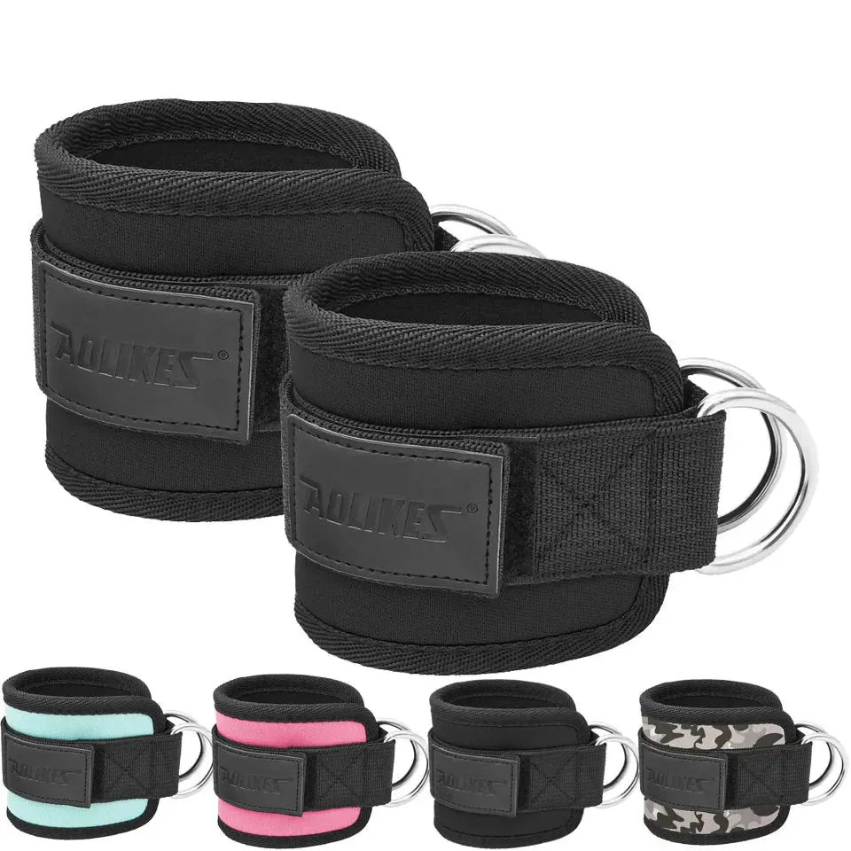 Adjustable Padded Ankle / Wrist Cuffs For Cable Machine Glute Kickback Straps With D Ring