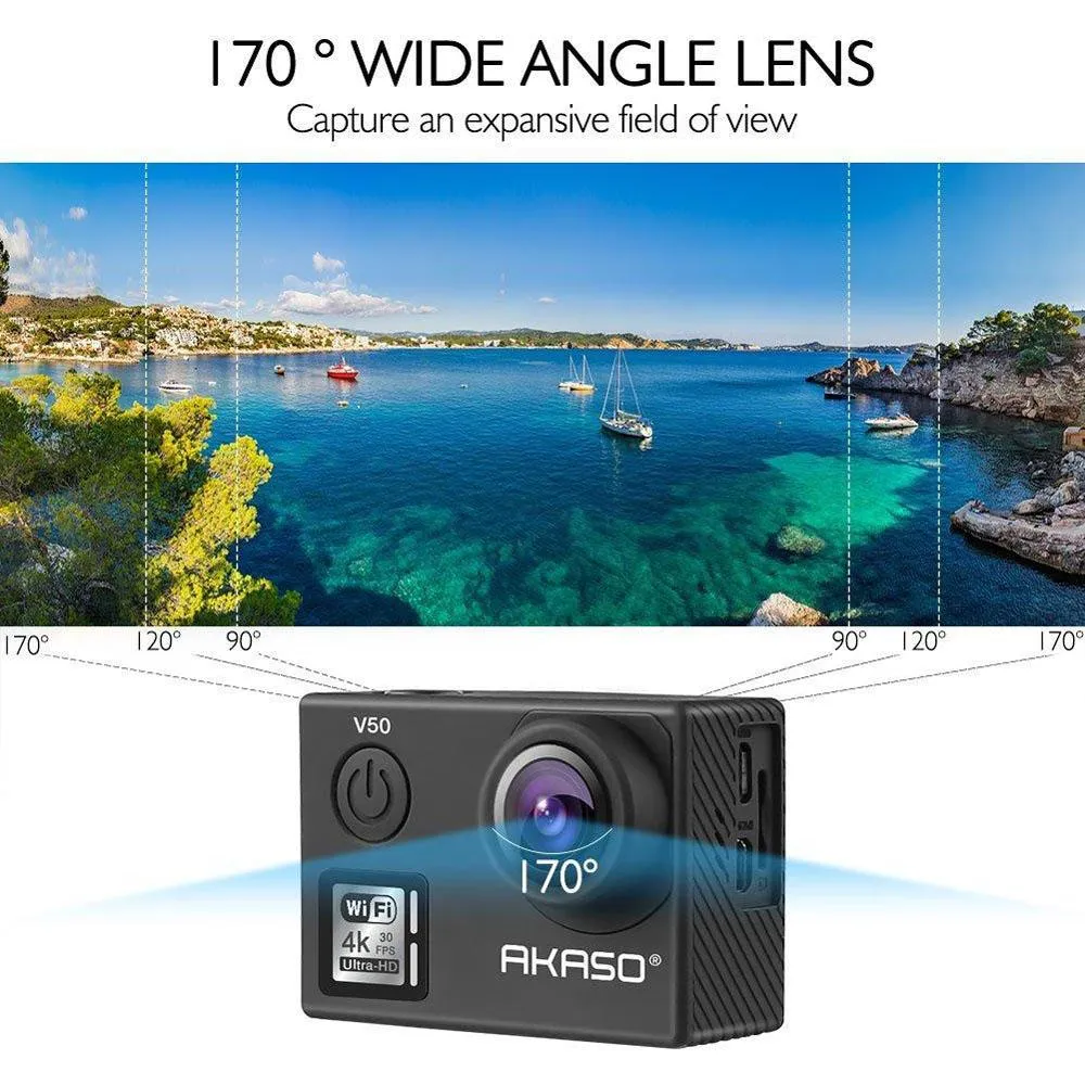 Akaso V50 Action Camera-Native 4K/30fps 20 MP with Wifi - Open Box