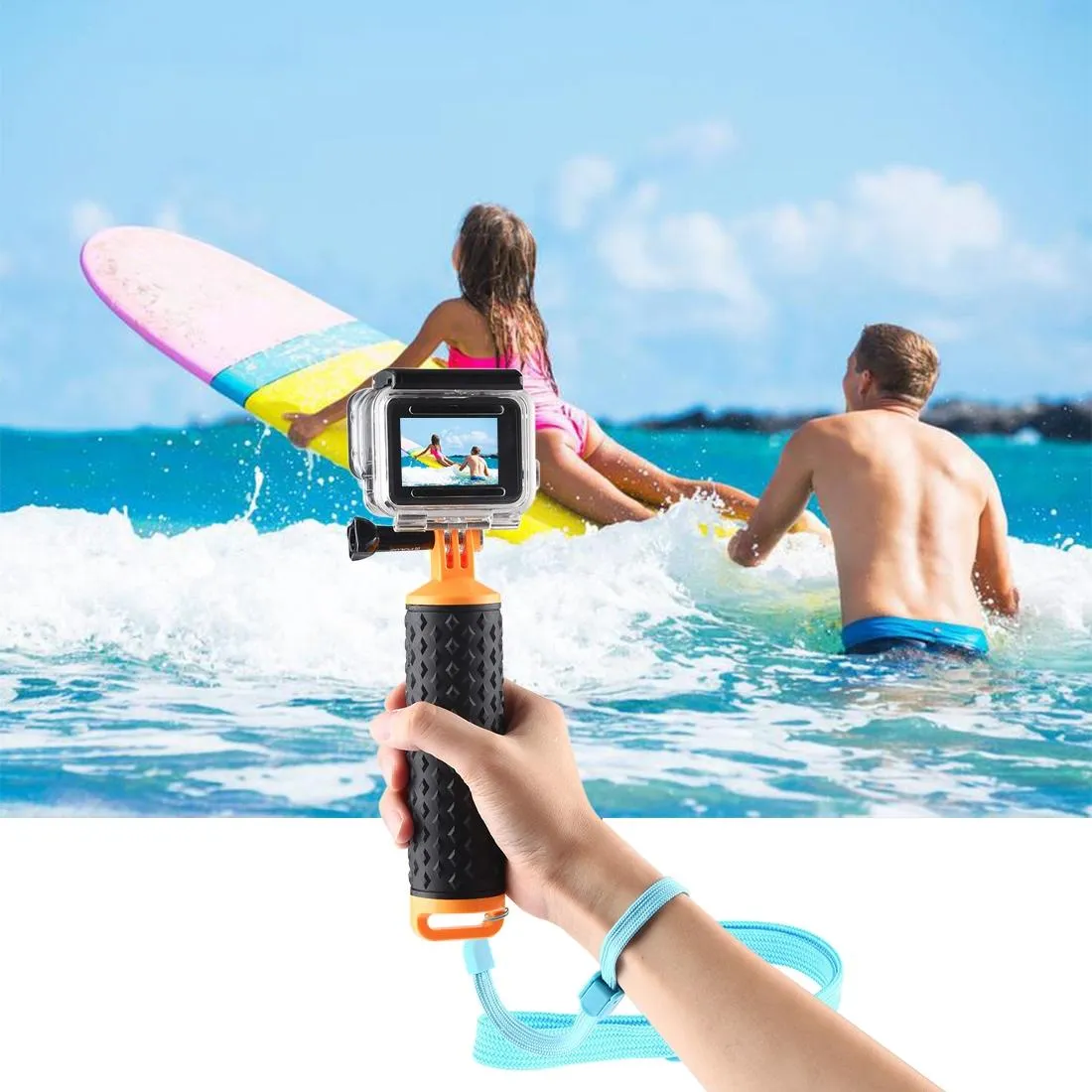 Buoyant Floating Handle Grip for Gopro and Action Cameras with Strap