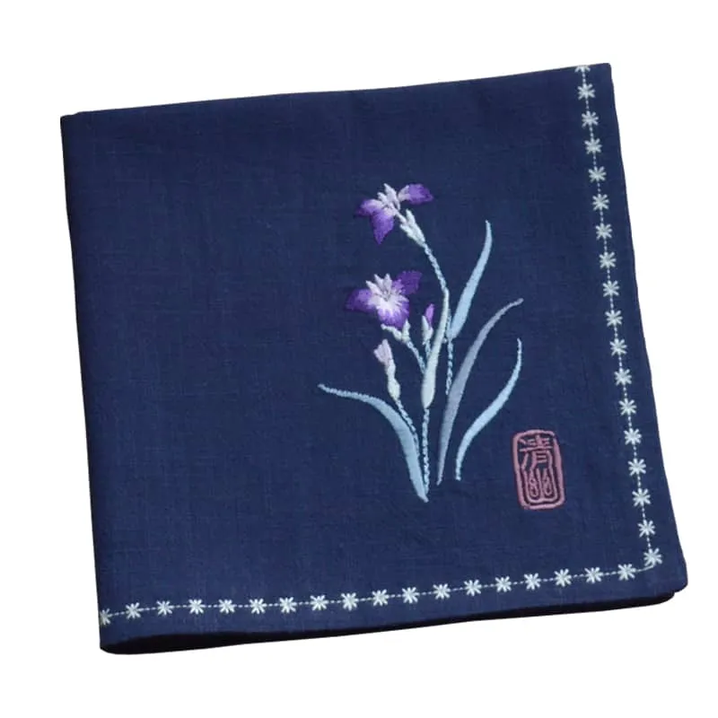 Chinese Handkerchief with the Embroidered Pattern of Orchid (Customizable)