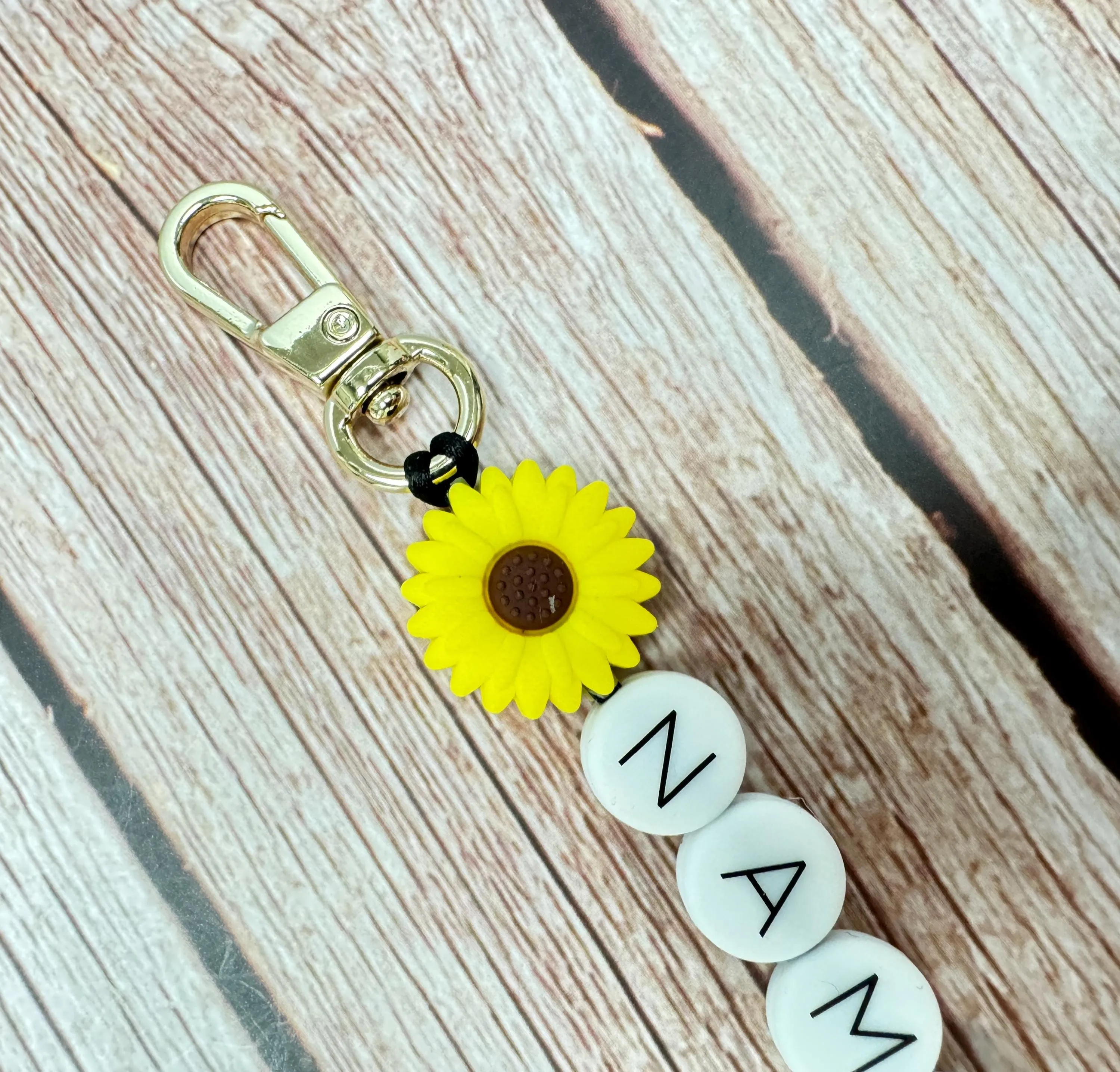 Customizable  Name Keychain - Daisy Bead & Silicone Letter Personalized Key Ring