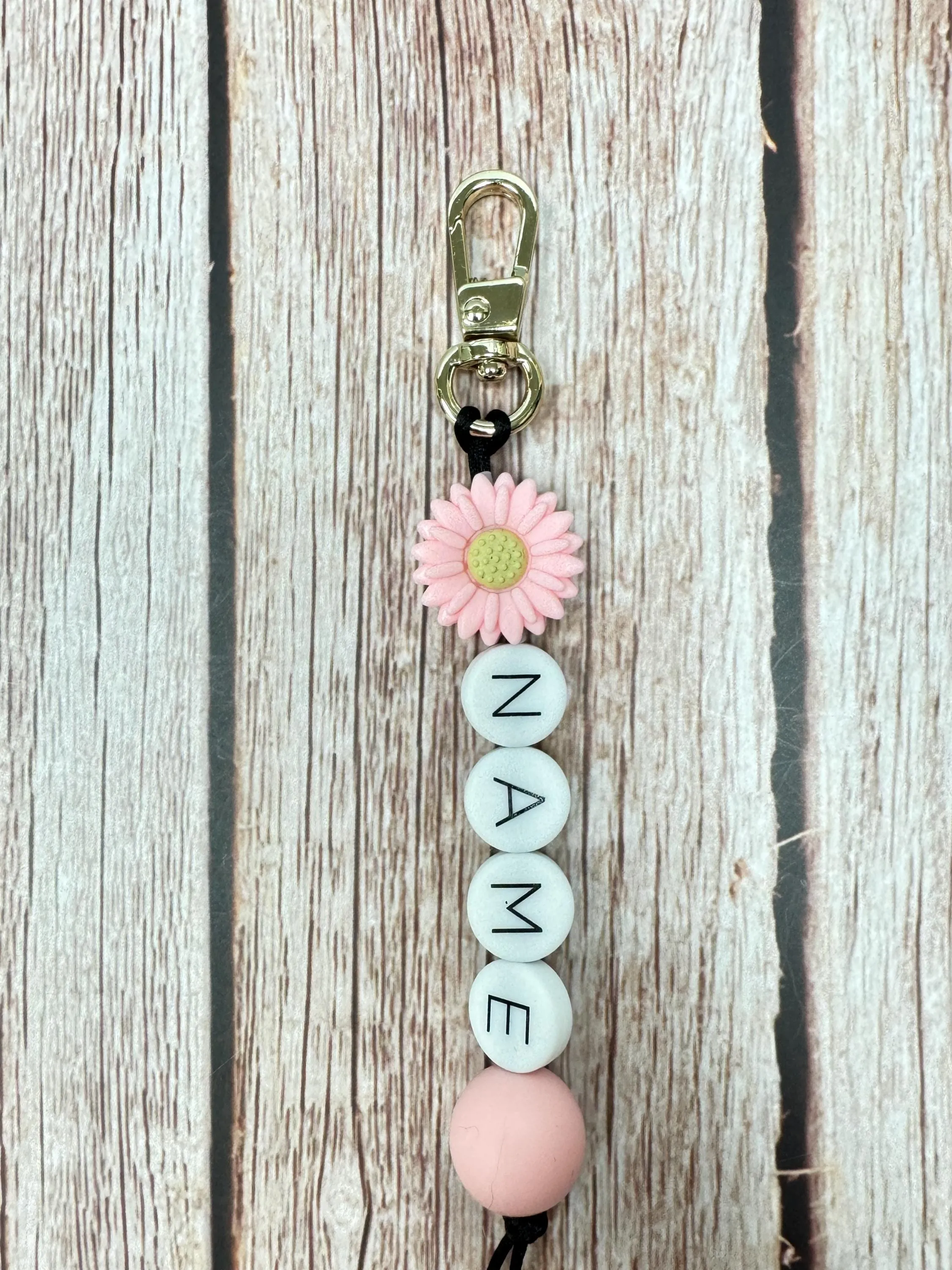 Customizable  Name Keychain - Daisy Bead & Silicone Letter Personalized Key Ring