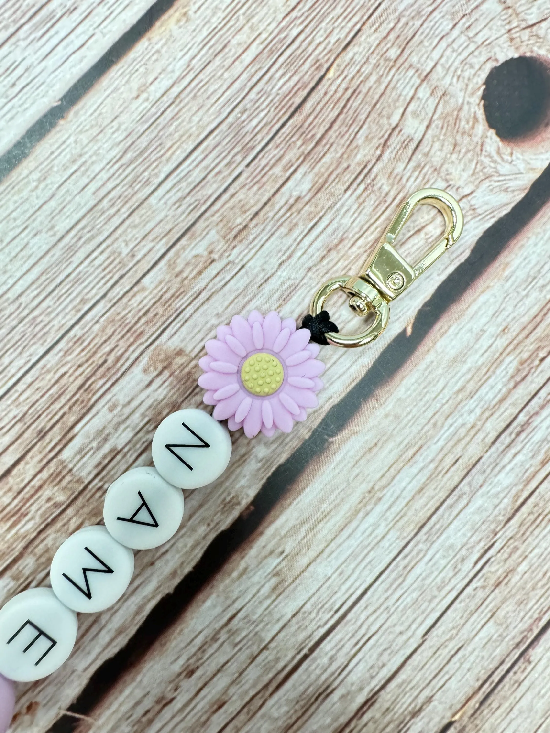 Customizable  Name Keychain - Daisy Bead & Silicone Letter Personalized Key Ring