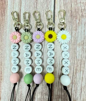 Customizable  Name Keychain - Daisy Bead & Silicone Letter Personalized Key Ring