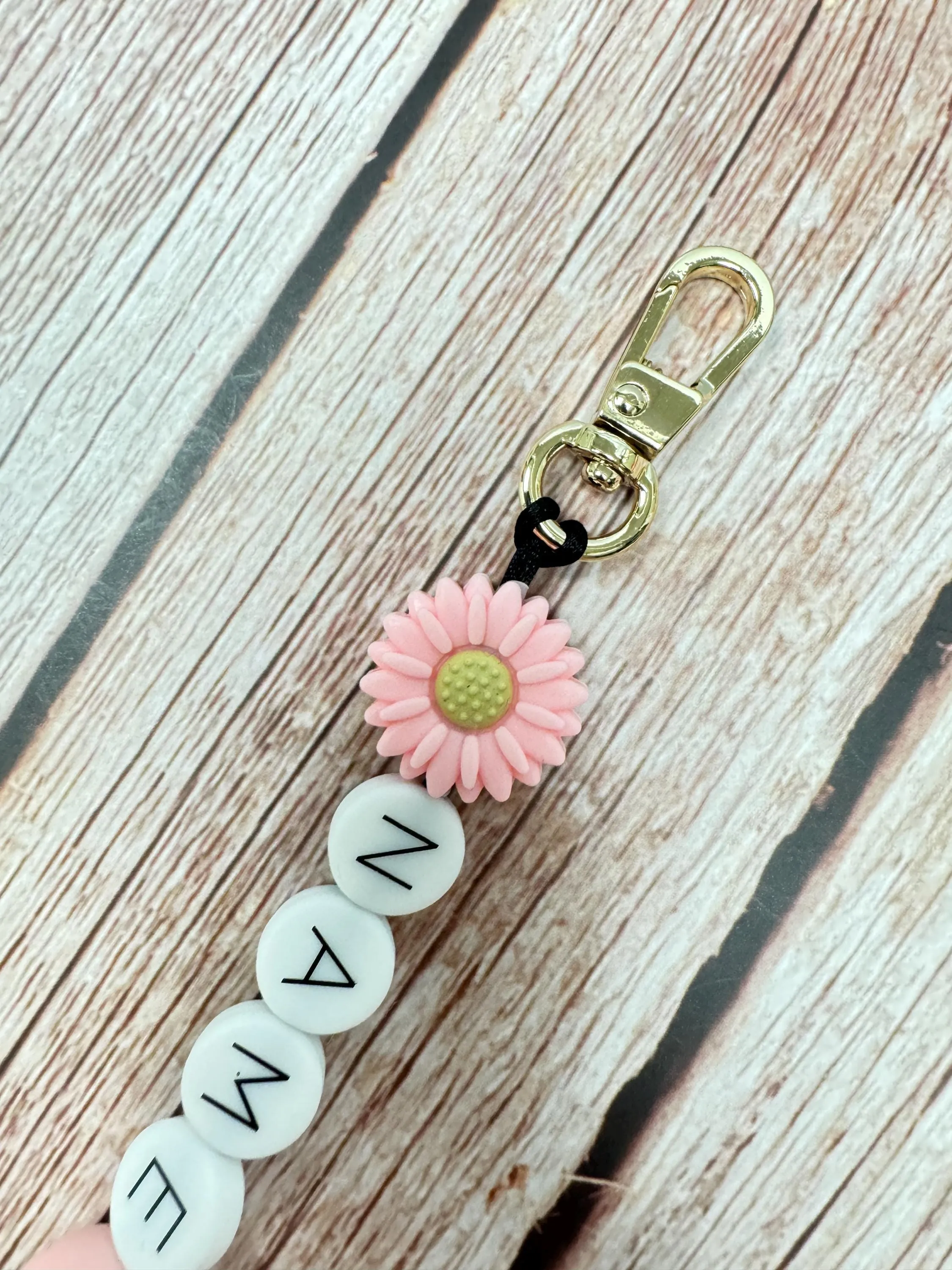 Customizable  Name Keychain - Daisy Bead & Silicone Letter Personalized Key Ring
