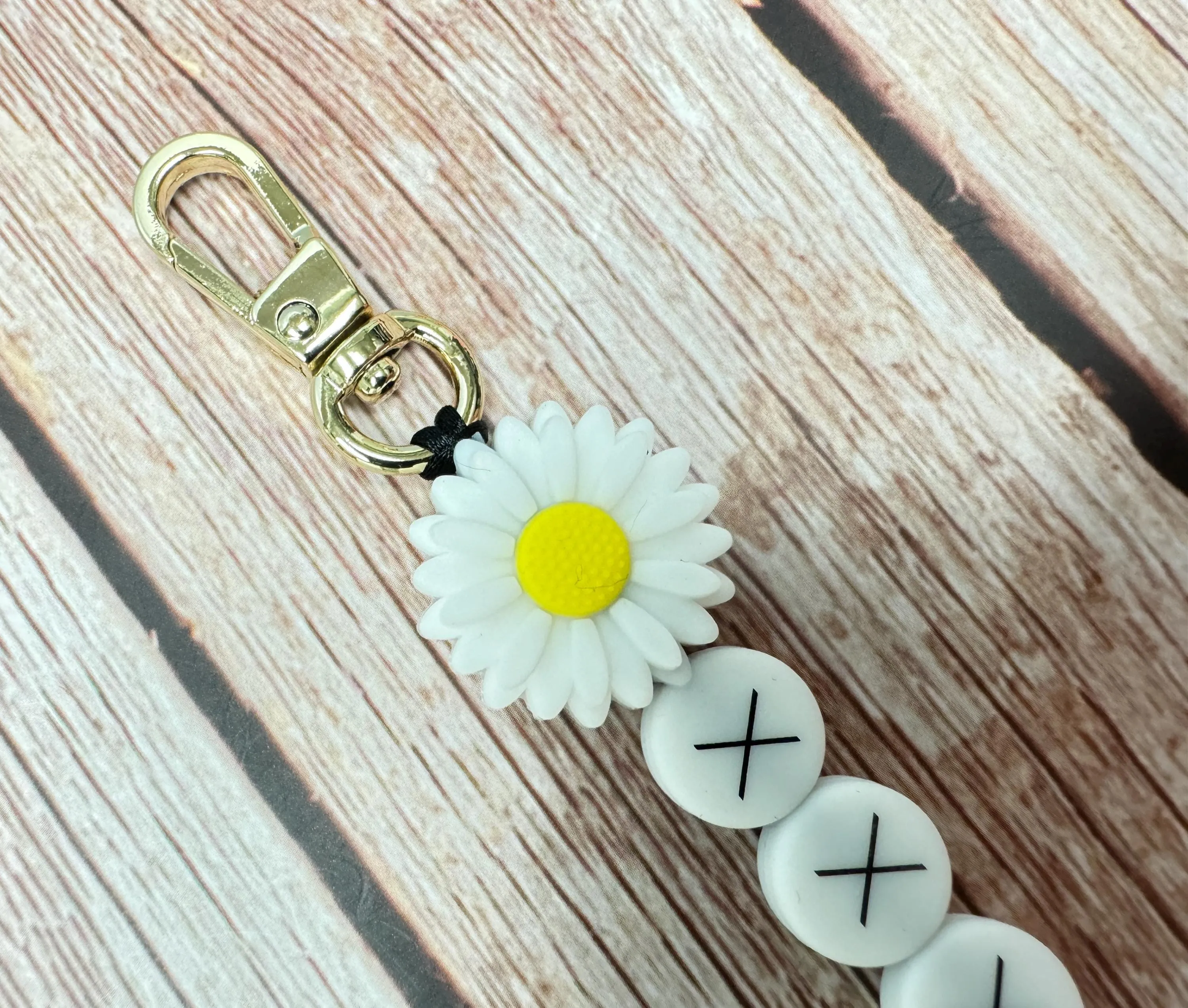 Customizable  Name Keychain - Daisy Bead & Silicone Letter Personalized Key Ring