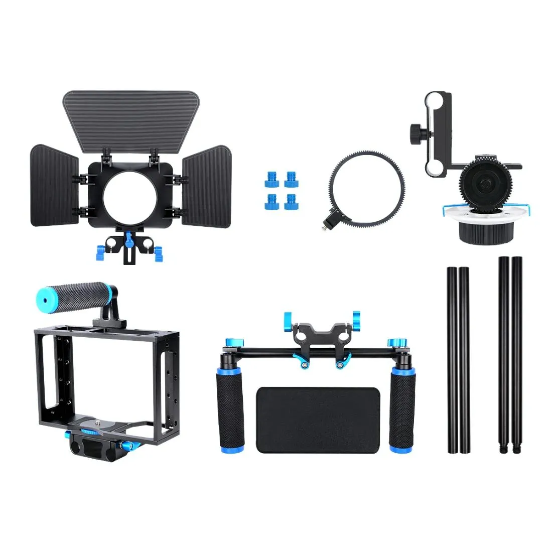 D222 Dual Handles Camera Shoulder Mount & Camera Cage Stabilizer Kit With Matte Box & Follow Focus For Dslr Camera / Video Camera