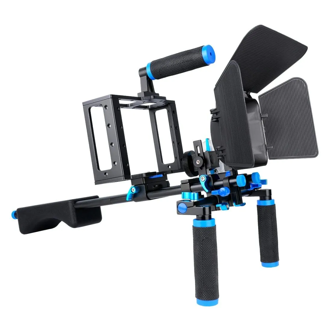 D222 Dual Handles Camera Shoulder Mount & Camera Cage Stabilizer Kit With Matte Box & Follow Focus For Dslr Camera / Video Camera