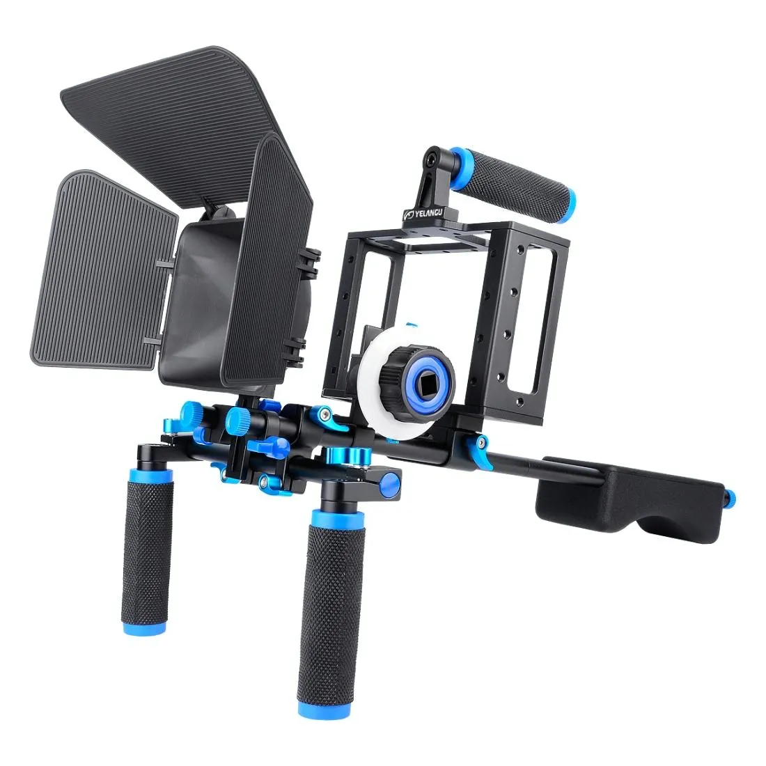 D222 Dual Handles Camera Shoulder Mount & Camera Cage Stabilizer Kit With Matte Box & Follow Focus For Dslr Camera / Video Camera