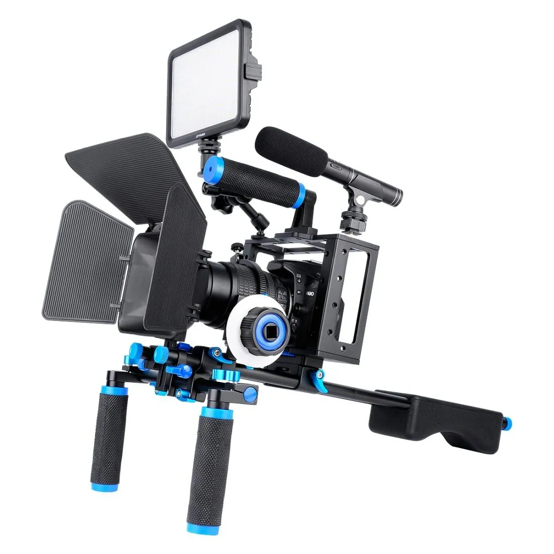D222 Dual Handles Camera Shoulder Mount & Camera Cage Stabilizer Kit With Matte Box & Follow Focus For Dslr Camera / Video Camera