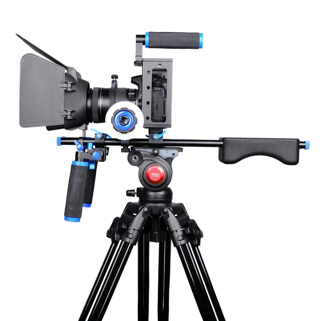 D222 Dual Handles Camera Shoulder Mount & Camera Cage Stabilizer Kit With Matte Box & Follow Focus For Dslr Camera / Video Camera