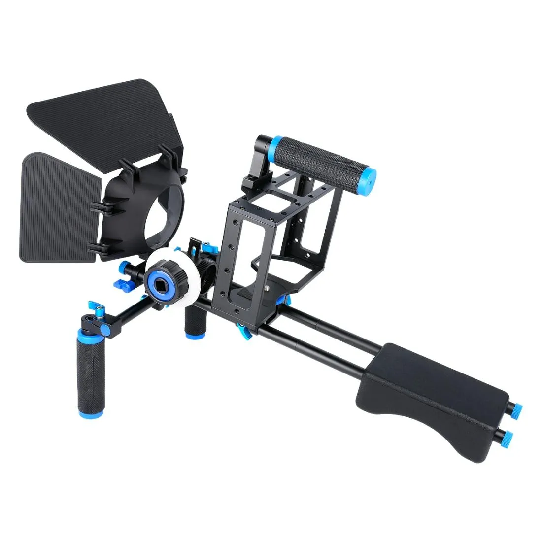 D222 Dual Handles Camera Shoulder Mount & Camera Cage Stabilizer Kit With Matte Box & Follow Focus For Dslr Camera / Video Camera