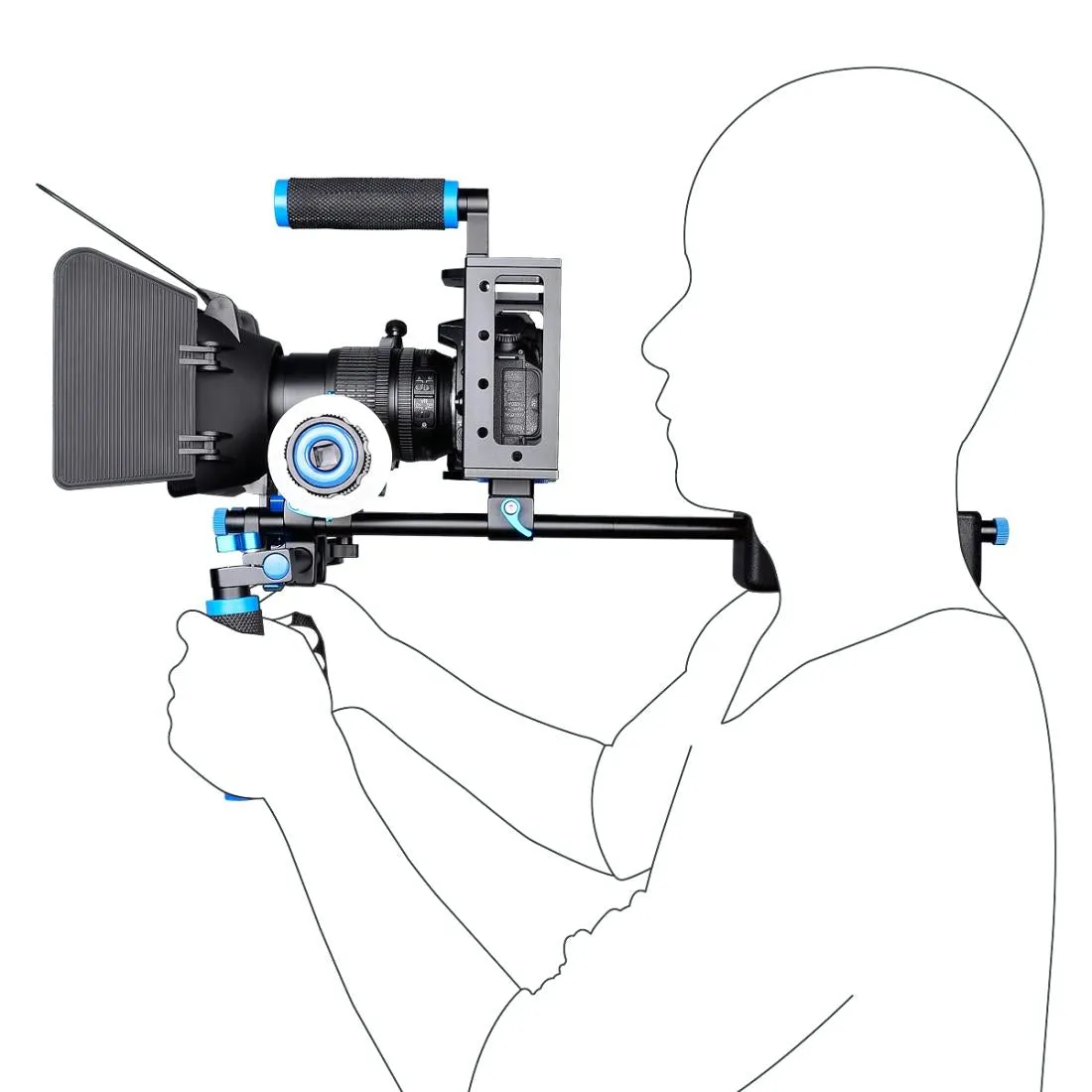 D222 Dual Handles Camera Shoulder Mount & Camera Cage Stabilizer Kit With Matte Box & Follow Focus For Dslr Camera / Video Camera