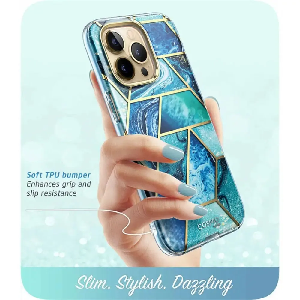 For Iphone 14 Pro Case 6.1 Inch Cosmo Full-body Glitter Marble Bumper Case with Built-in Screen Protector