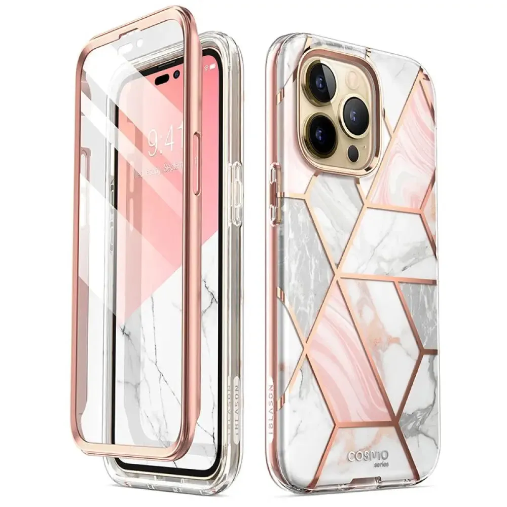 For Iphone 14 Pro Case 6.1 Inch Cosmo Full-body Glitter Marble Bumper Case with Built-in Screen Protector