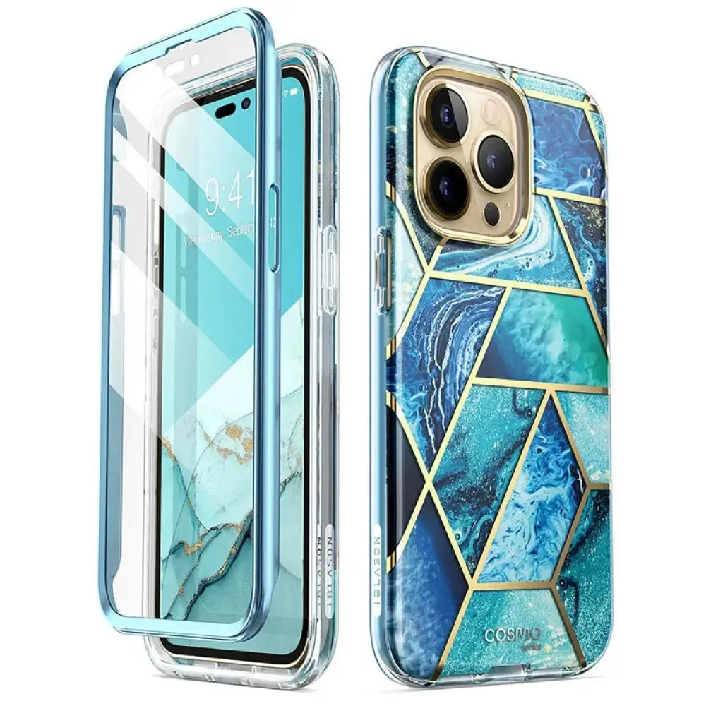 For Iphone 14 Pro Case 6.1 Inch Cosmo Full-body Glitter Marble Bumper Case with Built-in Screen Protector