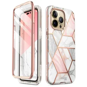 For Iphone 14 Pro Case 6.1 Inch Cosmo Full-body Glitter Marble Bumper Case with Built-in Screen Protector