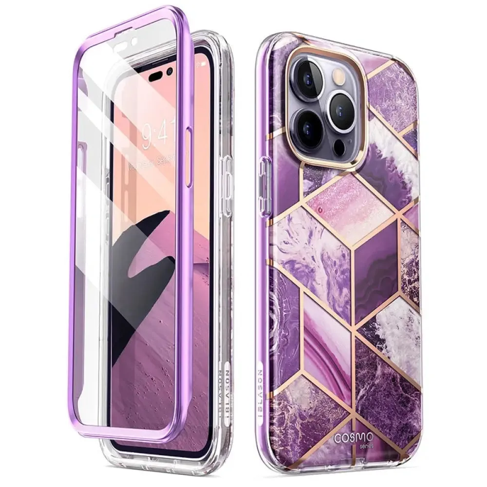 For Iphone 14 Pro Case 6.1 Inch Cosmo Full-body Glitter Marble Bumper Case with Built-in Screen Protector