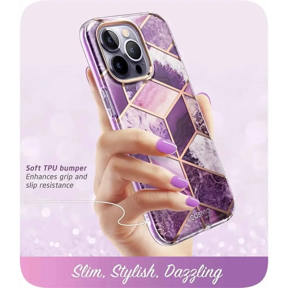 For Iphone 14 Pro Max Case 6.7 Inch Cosmo Full-body Glitter Marble Bumper Case with Built-in Screen Protector