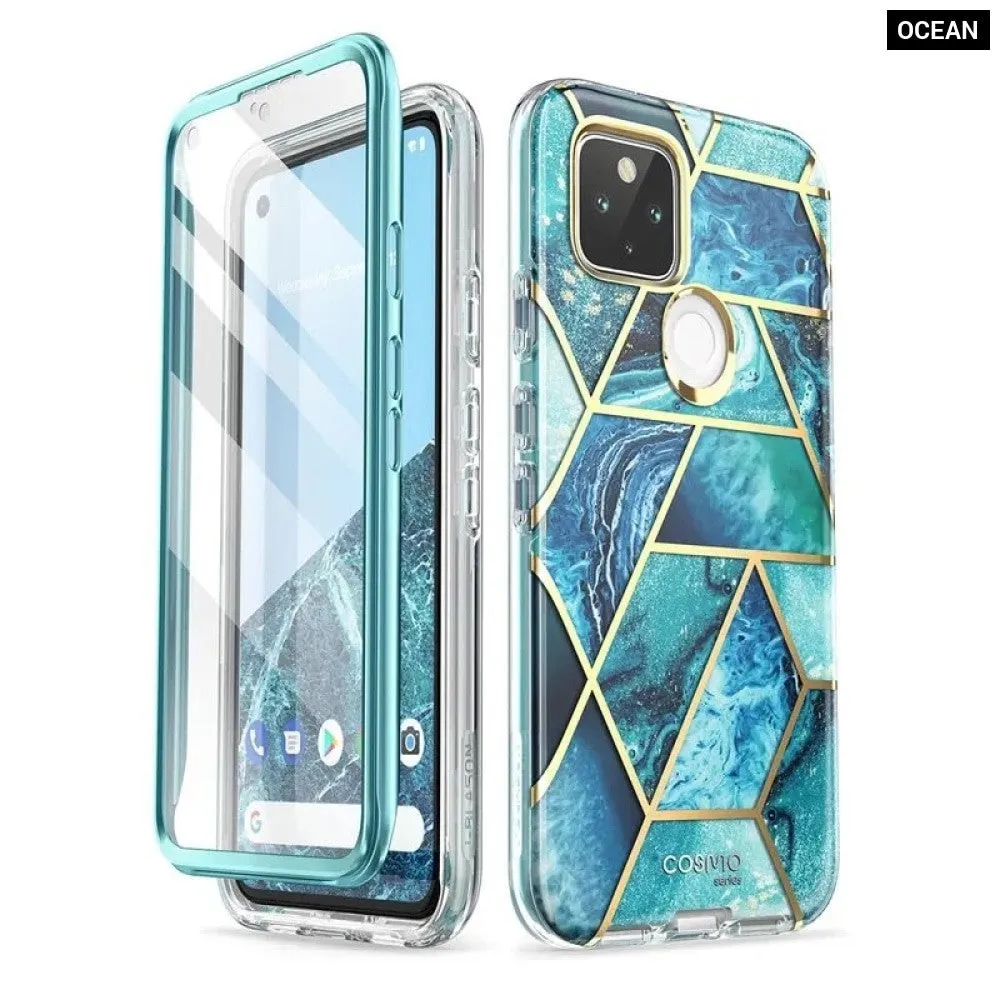 Full-body Glitter Marble Bumper Case with Built-in Screen Protector for Google Pixel 5