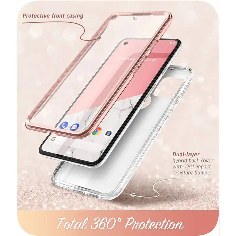 Full-body Glitter Marble Bumper Case with Built-in Screen Protector for Google Pixel 5