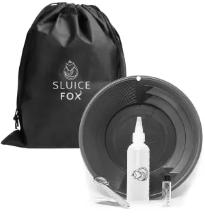 Gold panning starter kit for kids or adults; gold snifter bottle | spiral gold pan with dual riffles; basic gold prospecting kit with free drawstring carry bag