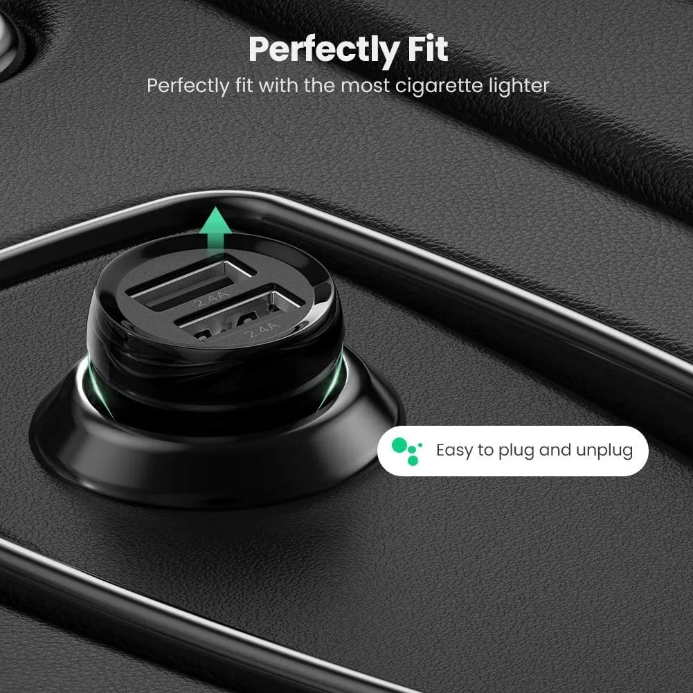 UGREEN Car Charger 4.8A Dual USB Ports Mini Power Adapter Phone Fast Charging