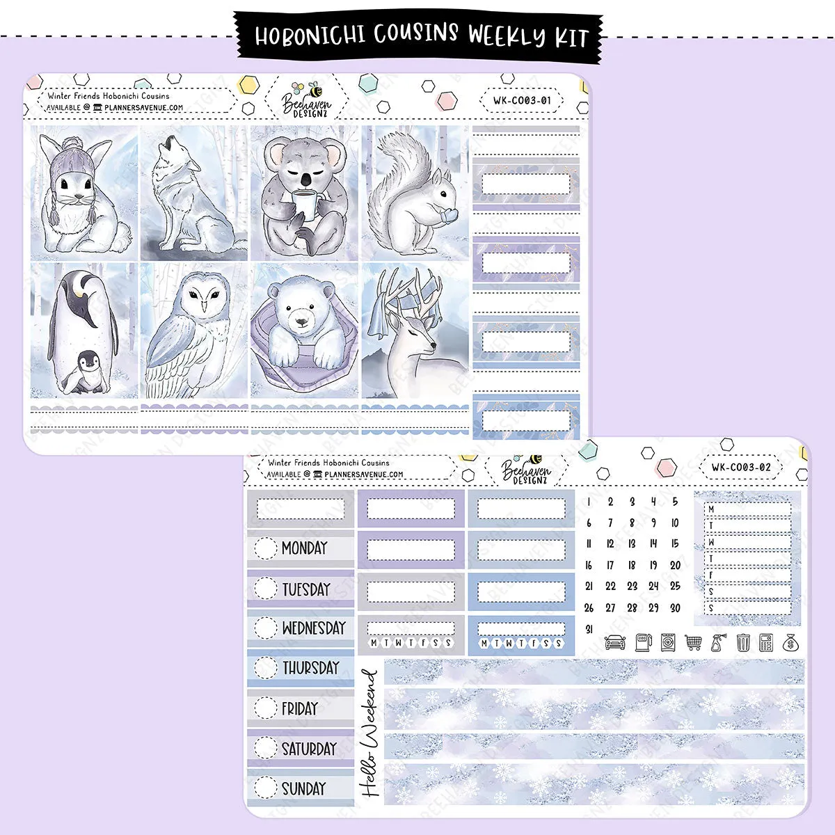 Winter Friends Hobonichi Cousins Weekly Sticker Kit
